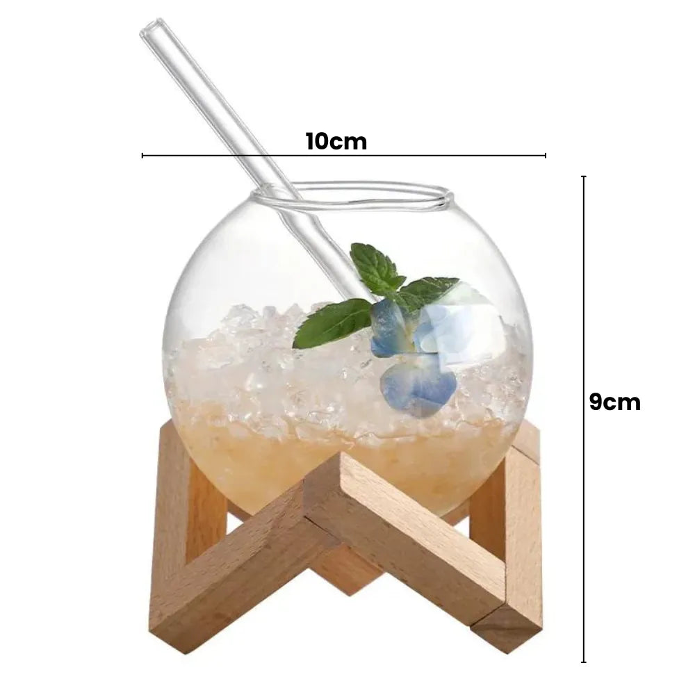 Copo de Vidro Redondo com Suporte de Madeira 400ml - Loc Stop