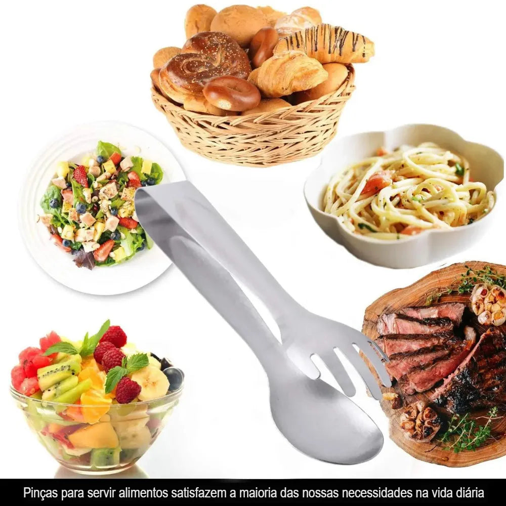 Pinça de Comida de Aço Inoxidável Antiderrapante - Loc Stop